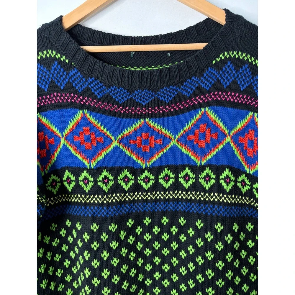 VTG Lauren Ralph Lauren Neon Fair Isle Geometric Sweater Sz M Chunky Fisherman